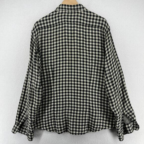 THEORY Shirt Mens XL Cotton Wool Gauze Gingham Check Button Up Double Face Black - Picture 2 of 16